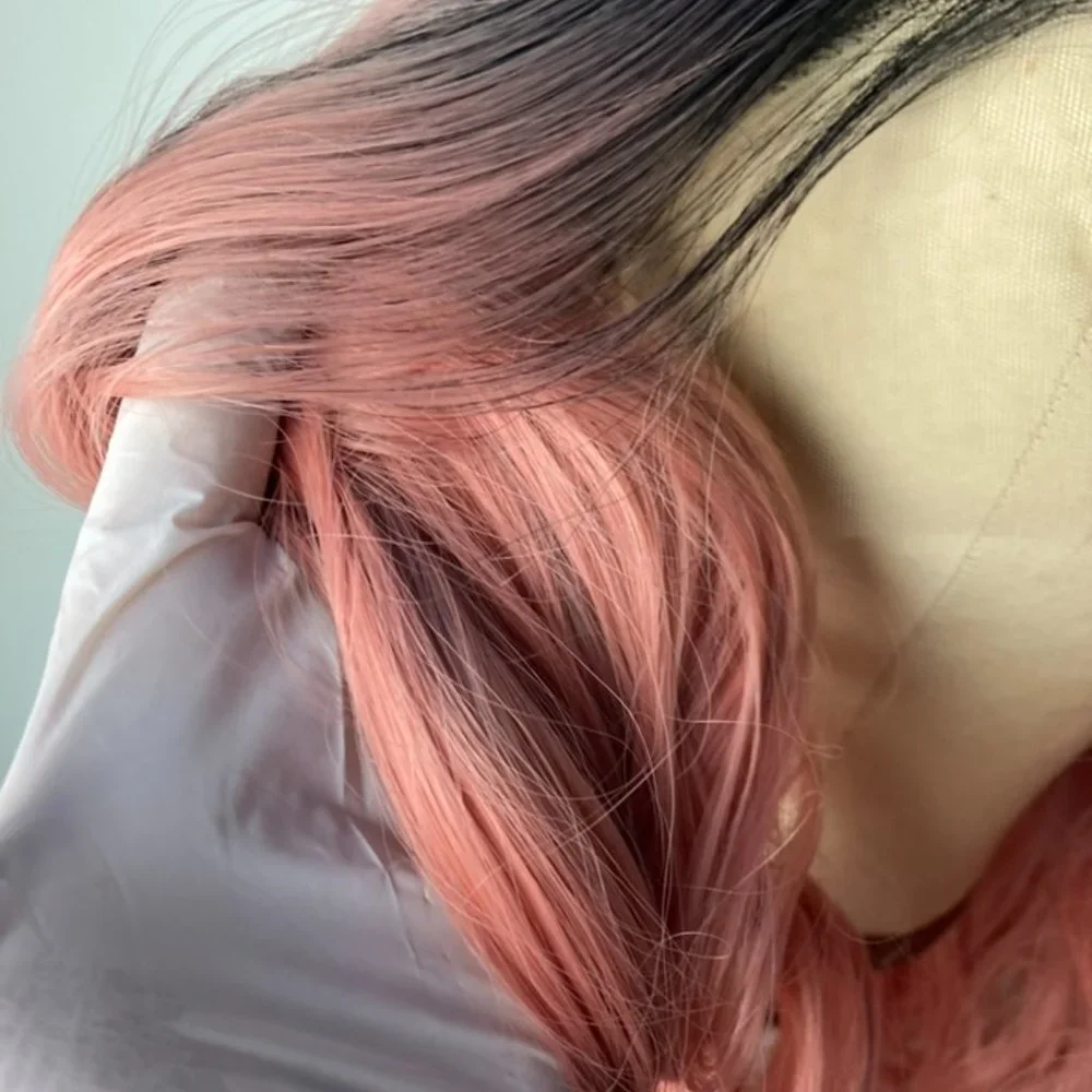 Pink Wig With Black Lace Front Wig